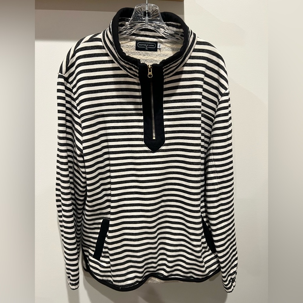 Women’s Duffield Lane Black & White Striped 1/4 Zip Pullover Sz 2XL 100% Cotton